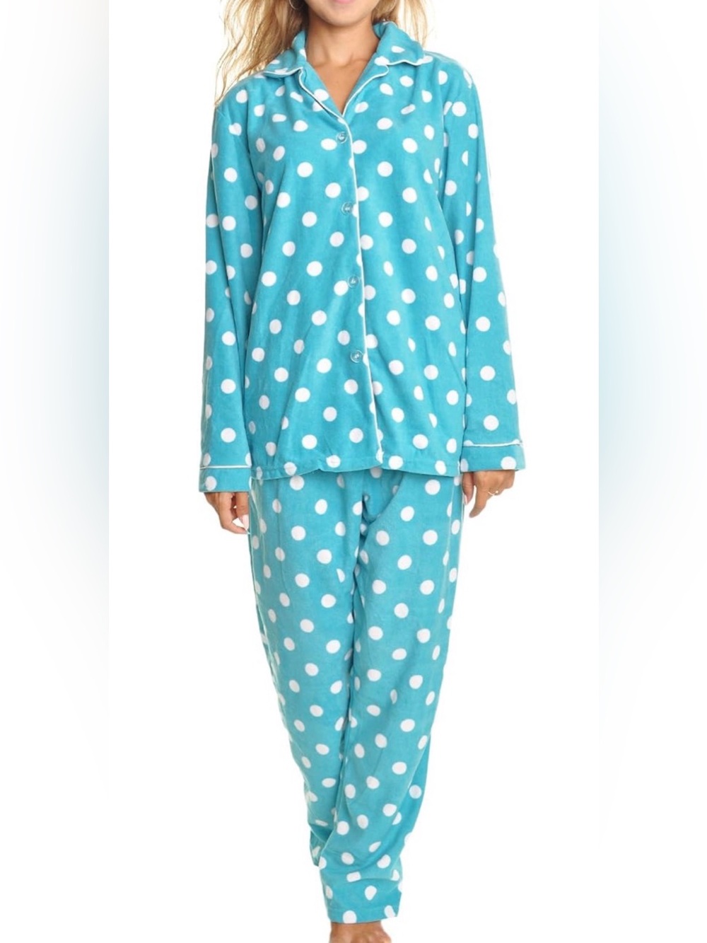 New Angelina blue and white Polka Dot fleece pajama top set size 2XL